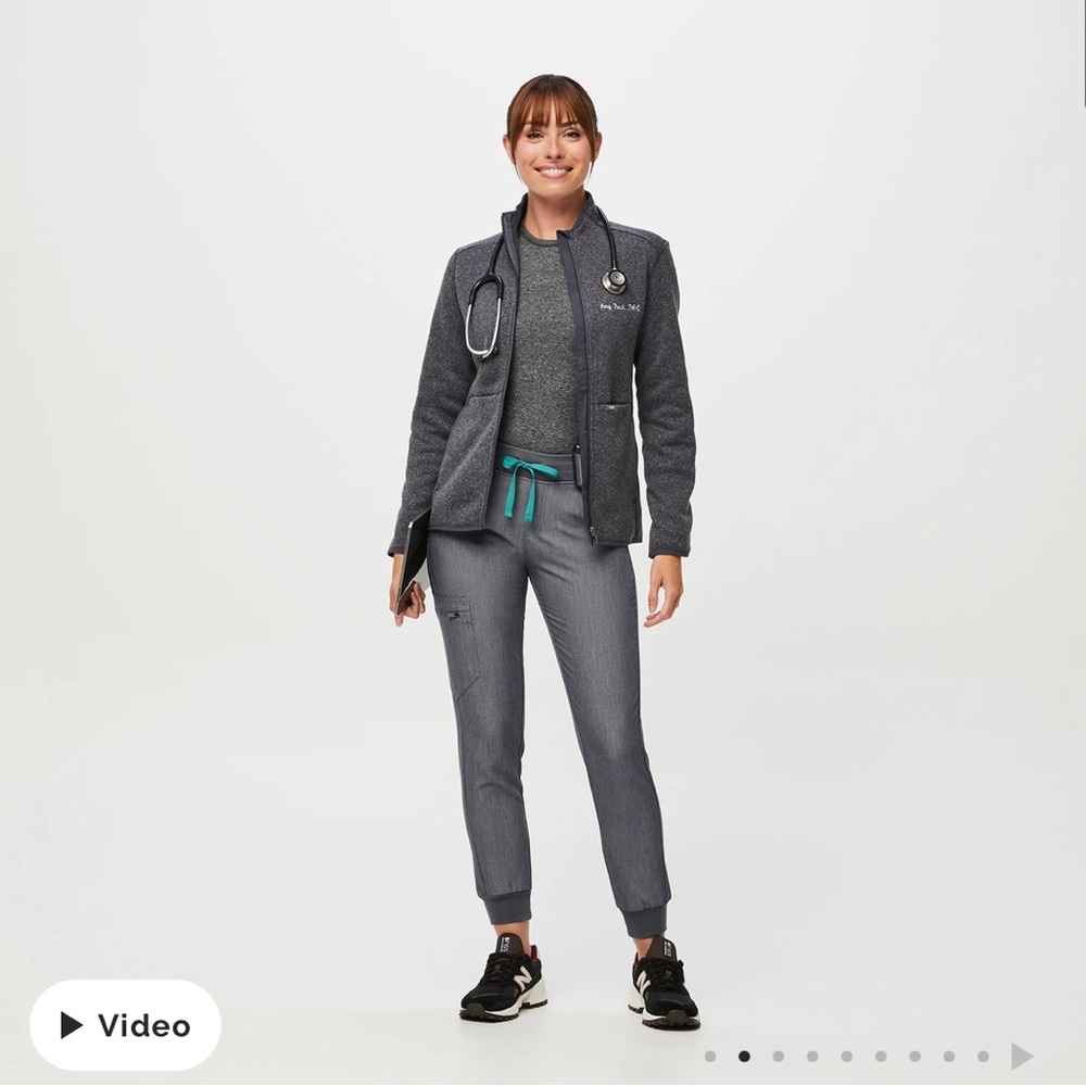 FIGS Gray Fleece Scrub Jacket